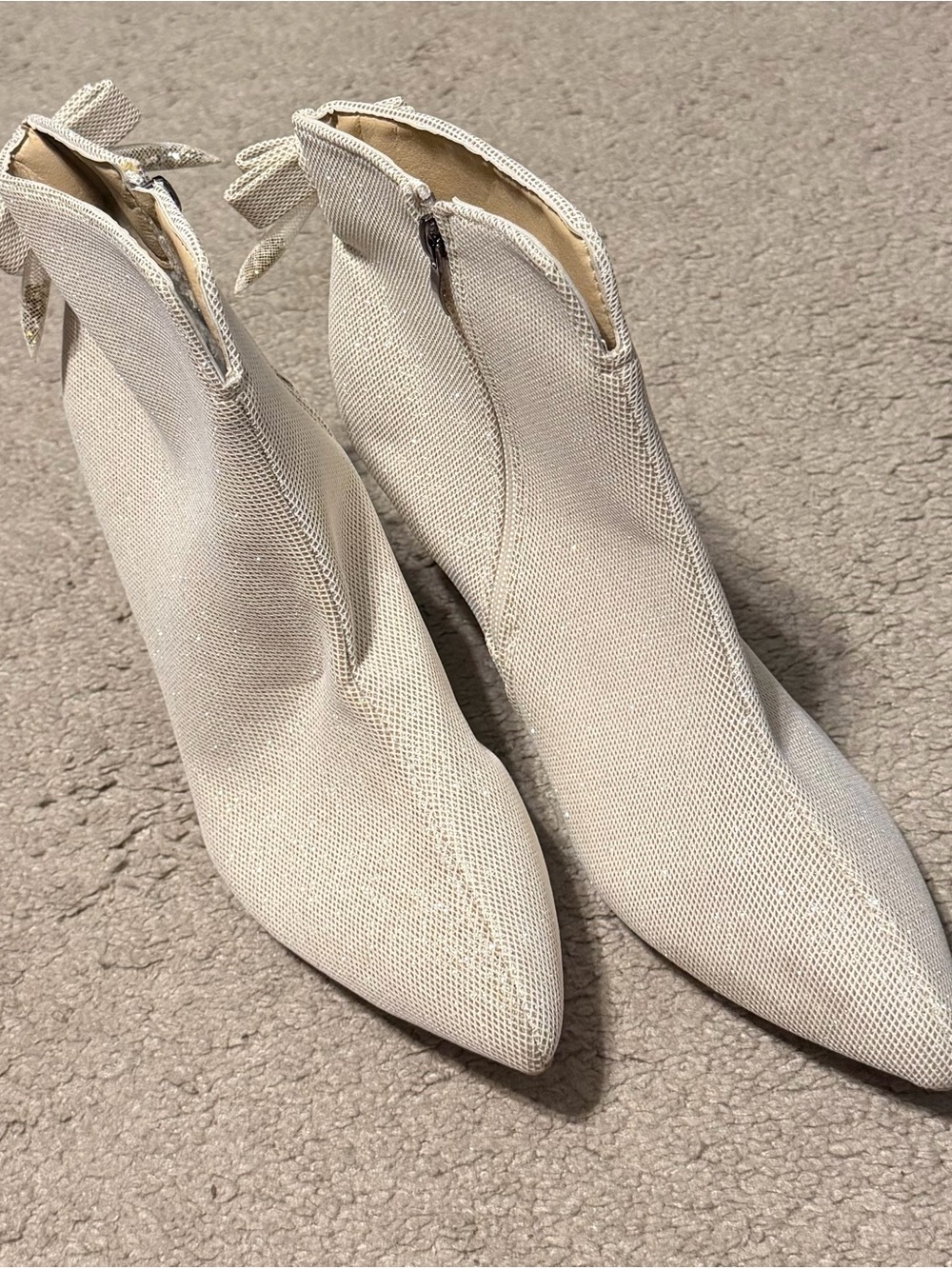 SHEIN Cream Pointed Toe Ankle Booties with Side Zip